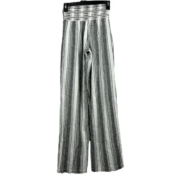 Rewash XS Gray White Striped Wide Legged Pants Pull On Linen Blend Casual Beach - Picture 5 of 8